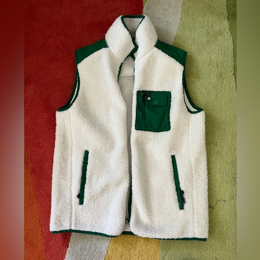 Brooks Brothers Cream Sherpa Vest with Green Edge